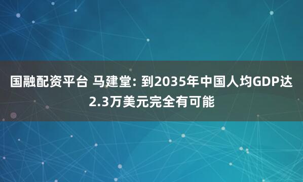 国融配资平台 马建堂: 到2035年中国人均GDP达2.3万美元完全有可能